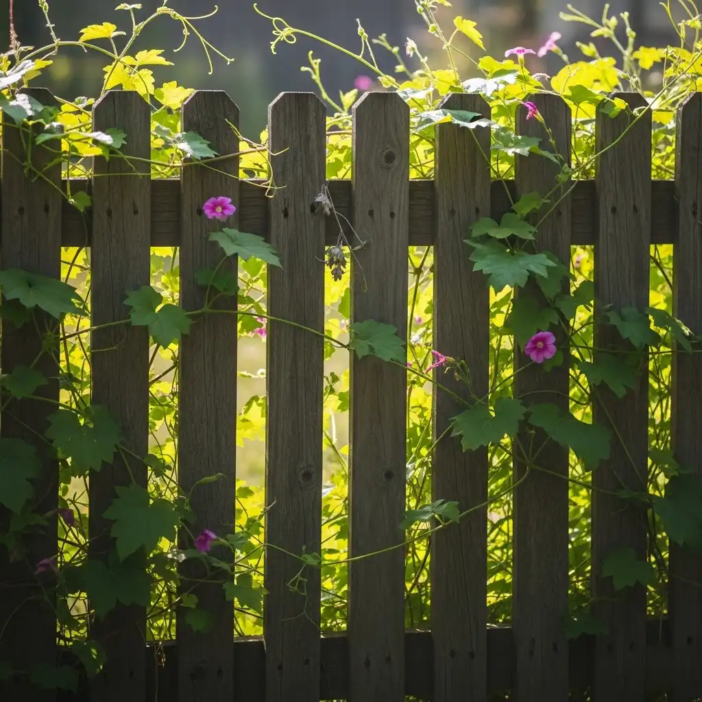 Wooden Fencing with Climbing Vines