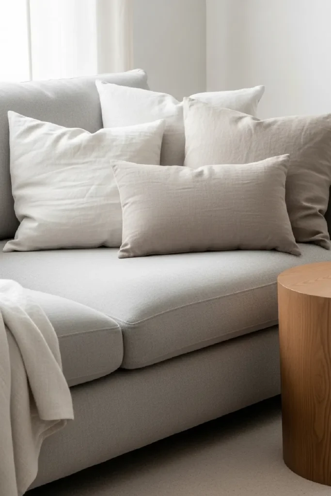 Cozy gray seating area with neutrals