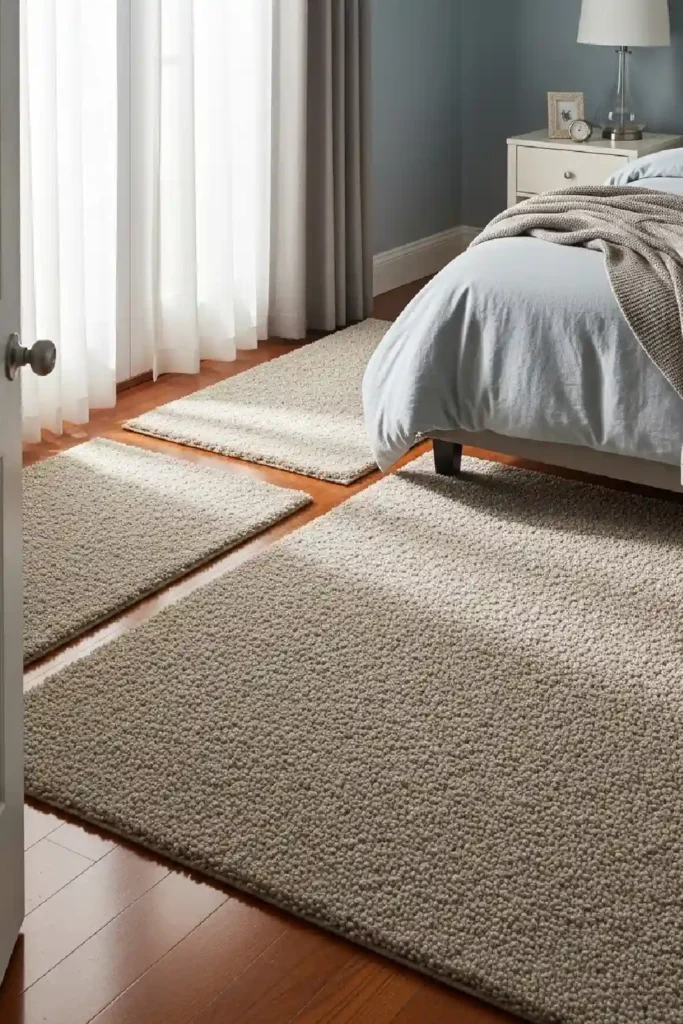 Soft neutral rugs adding cozy comfort