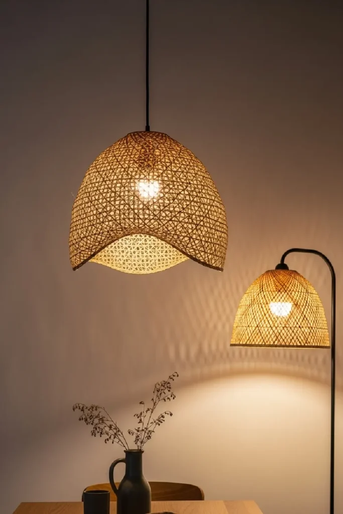 Rattan lighting with soft woven glow