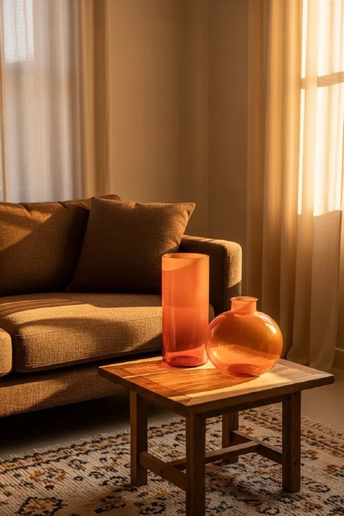 Warm living room with amber vases