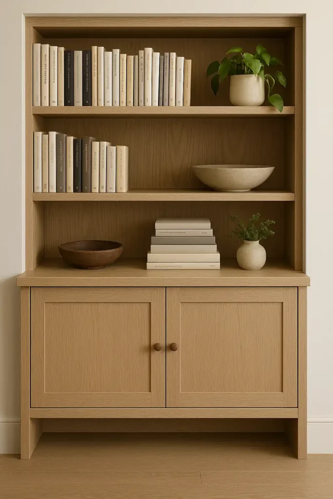 Balance Open and Closed Storage for Transitional Apartment Living Room Decor