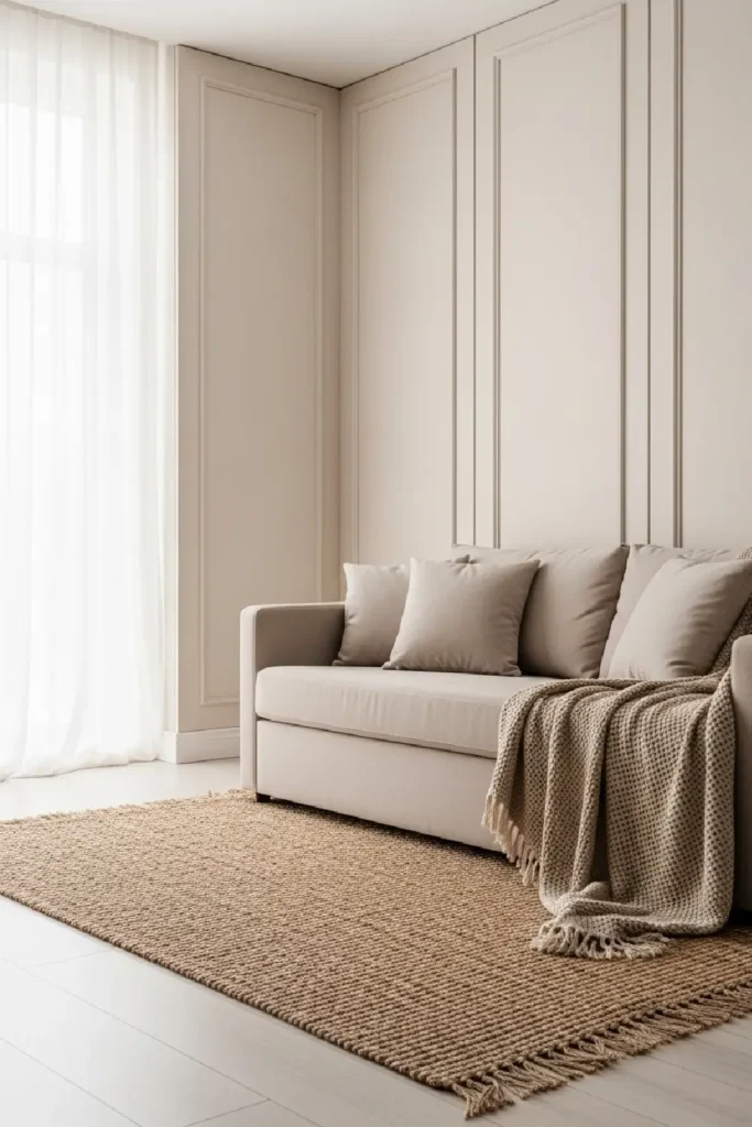 Beige couch with tall cream panels