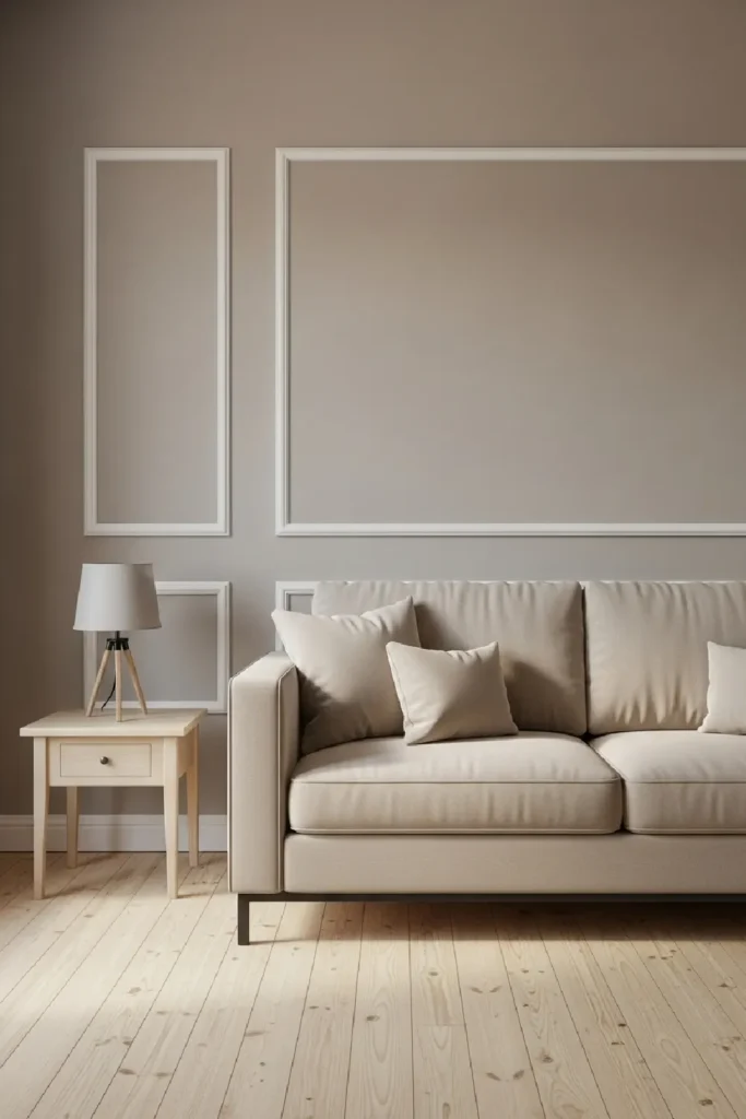 Beige sofa with white frame molding