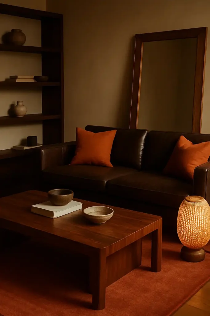 Burnt Orange with Dark Wood Accents