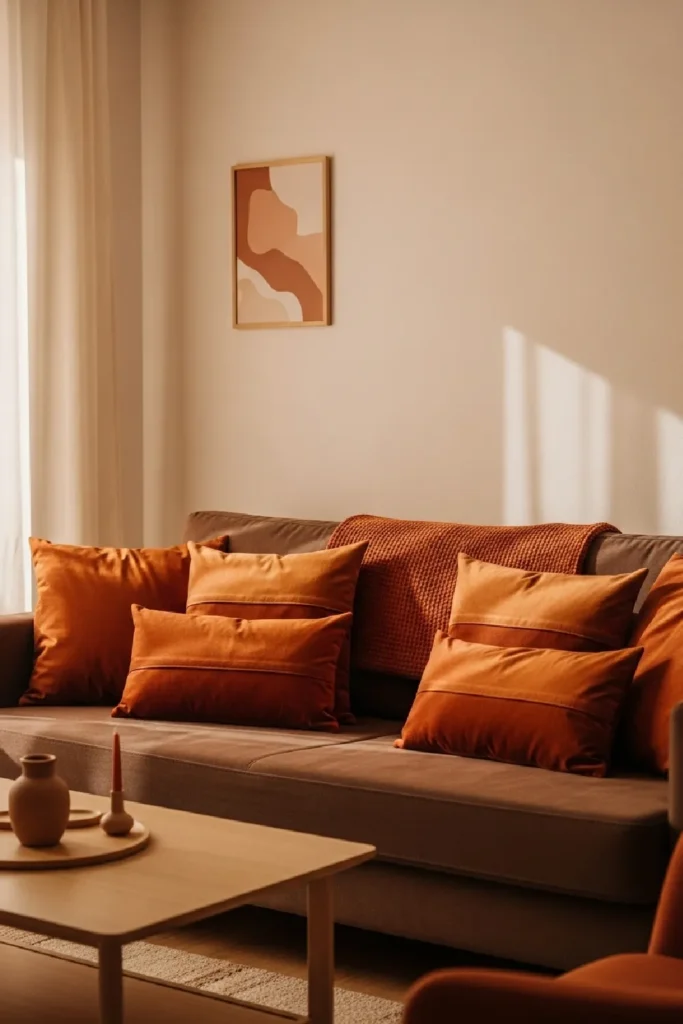Cozy living room with burnt sienna
