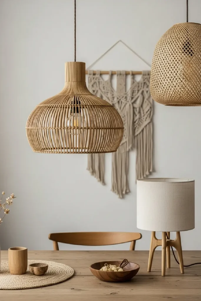 Natural textures with warm woven lighting