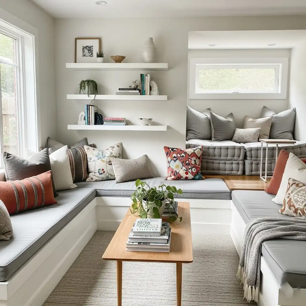 Corner Reading Nook with Pillows