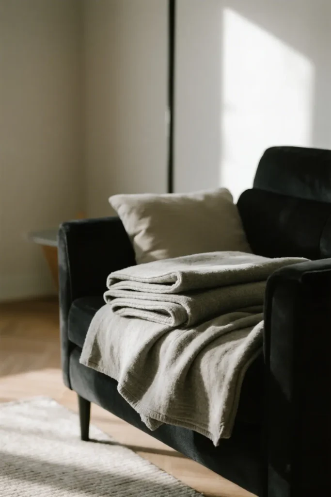 Soft gray throw blanket on couch