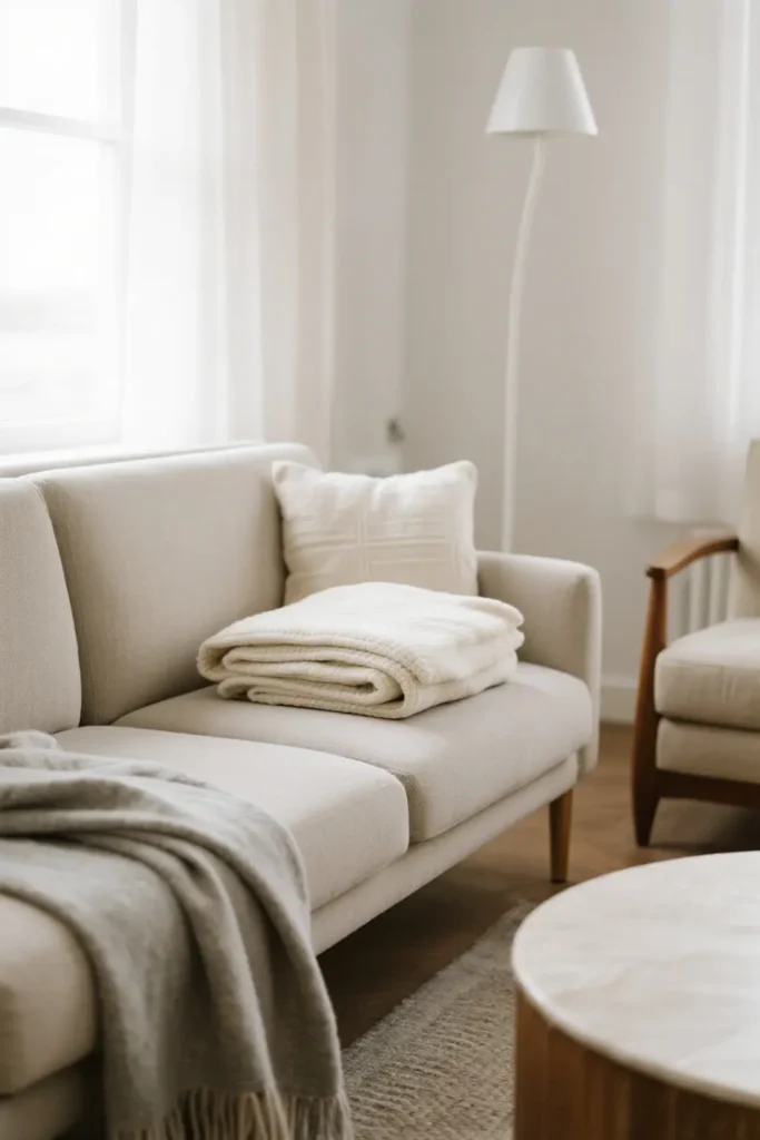 Soft neutral throws adding warmth