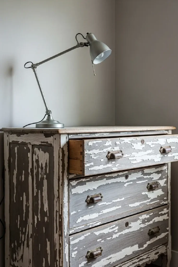 Weathered wooden dresser with rustic charm