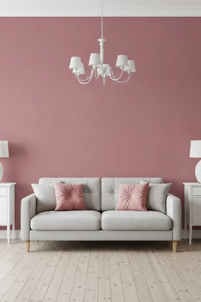 Muted dusty rose and gray living room