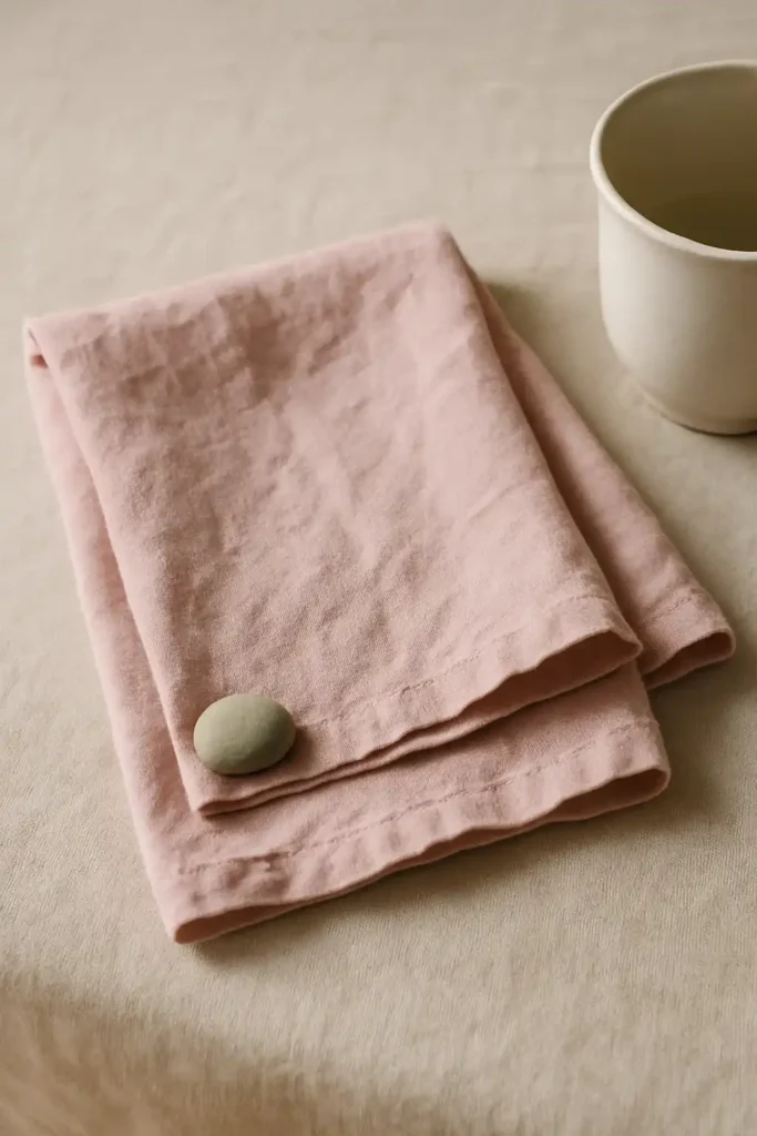 Folded Linen Napkin with Pebble Weight