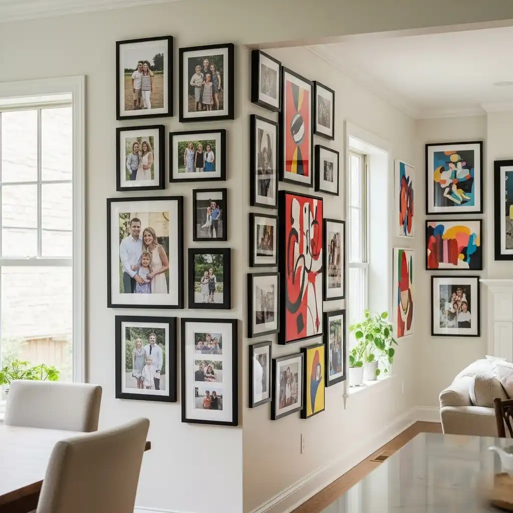 Gallery Wall Spans Both Areas