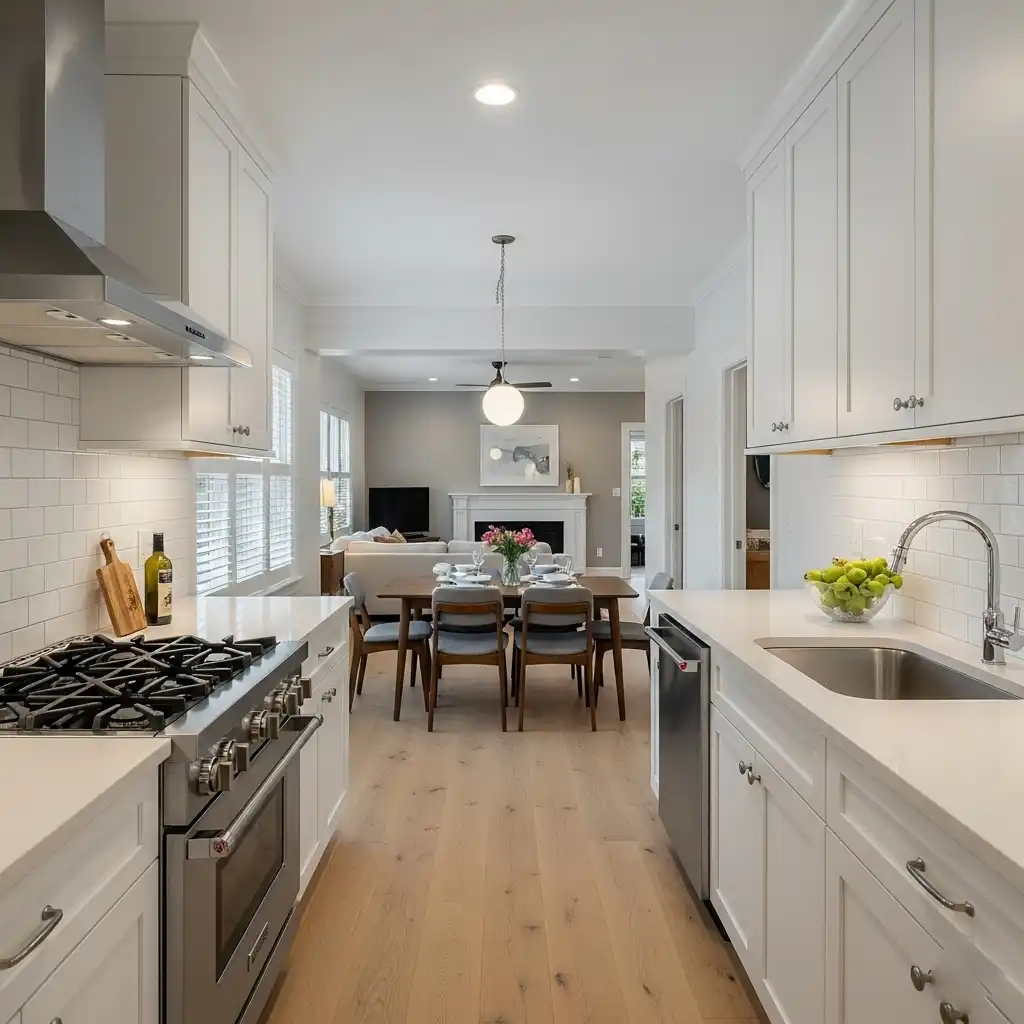 Galley Kitchen Open to Dining Room
