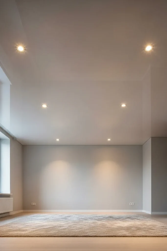 Glossy high-reflective ceiling with recessed lights