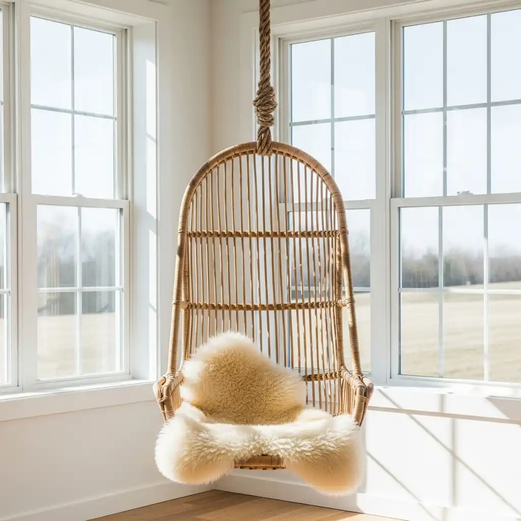 Hanging Chair by Large Windows