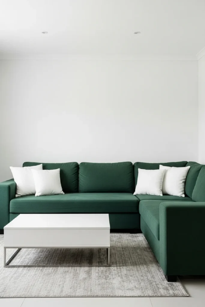 Hunter green sectional with white contrast
