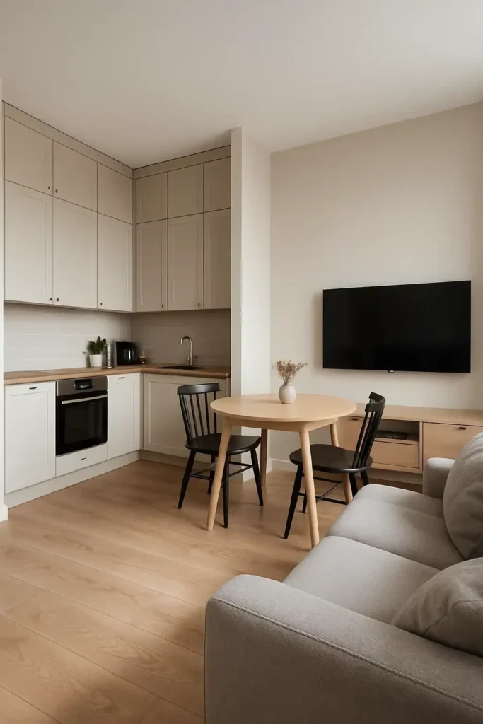 L-Shaped Kitchen with Living Area