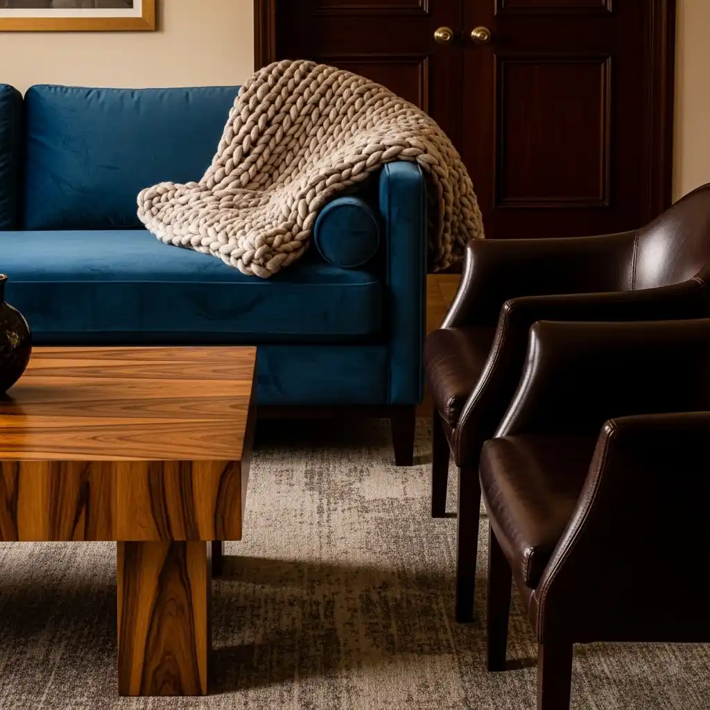 Layer Different Textures for Transitional Apartment Living Room Decor