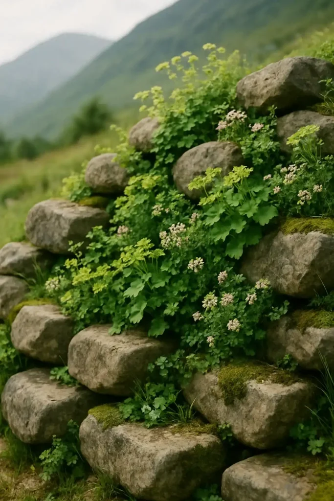 Layered Rocks and Native Plants