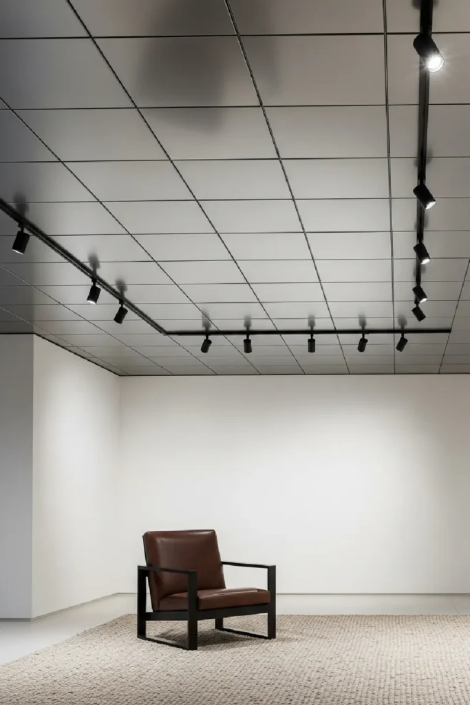 Silver metal tiled ceiling with glow