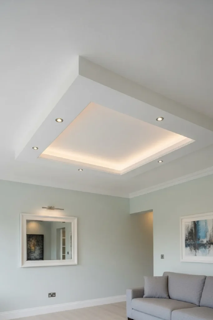 Shallow tray ceiling with recessed lighting