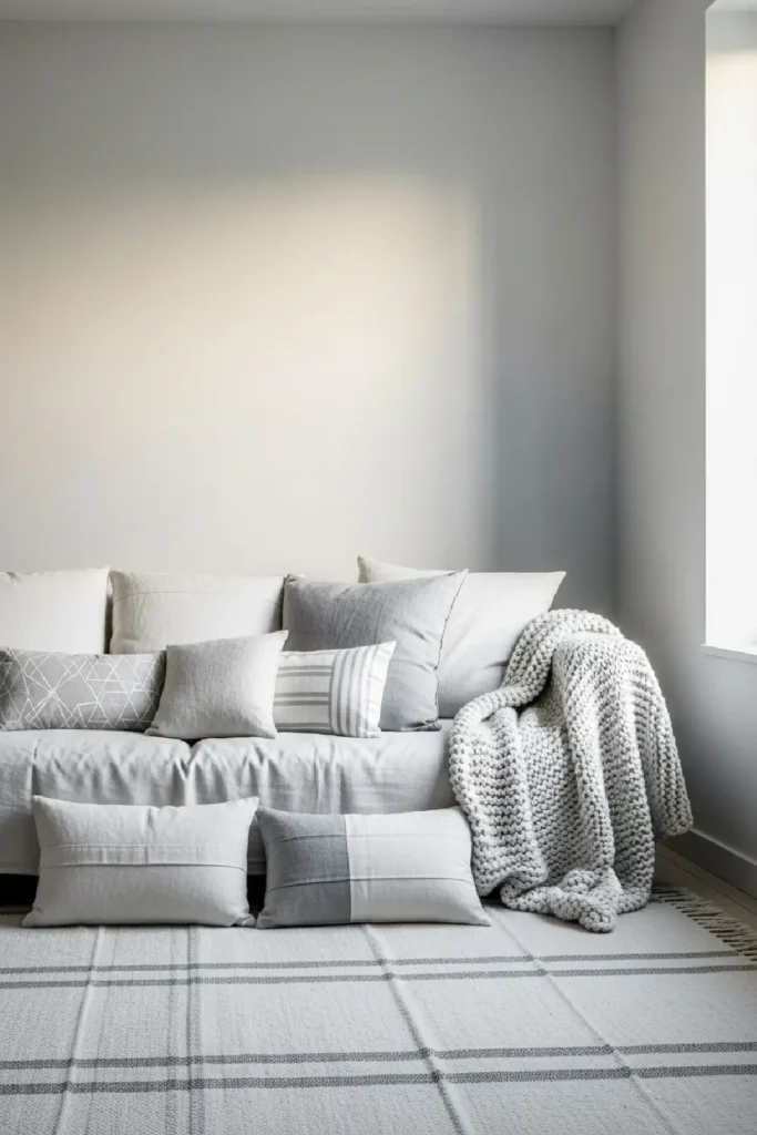 Soft off-white and pale gray room