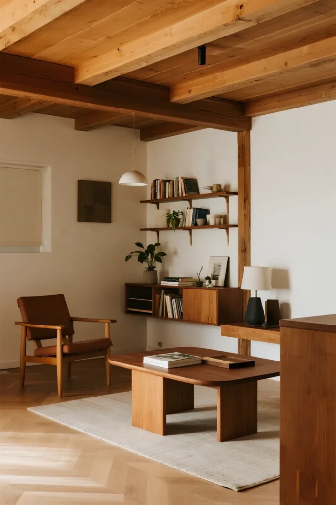 Cozy room with natural wooden accents