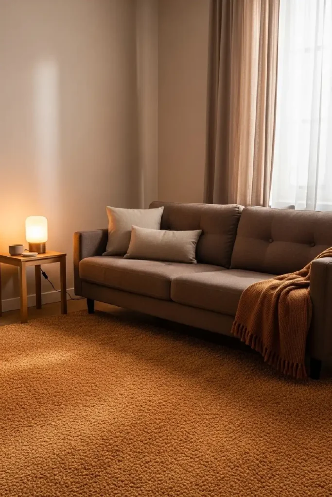 Cozy living room with ochre rug