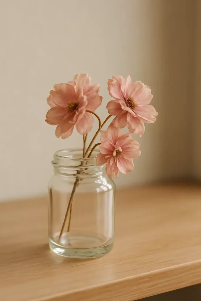 Pink Dried Flowers in Glass Jar