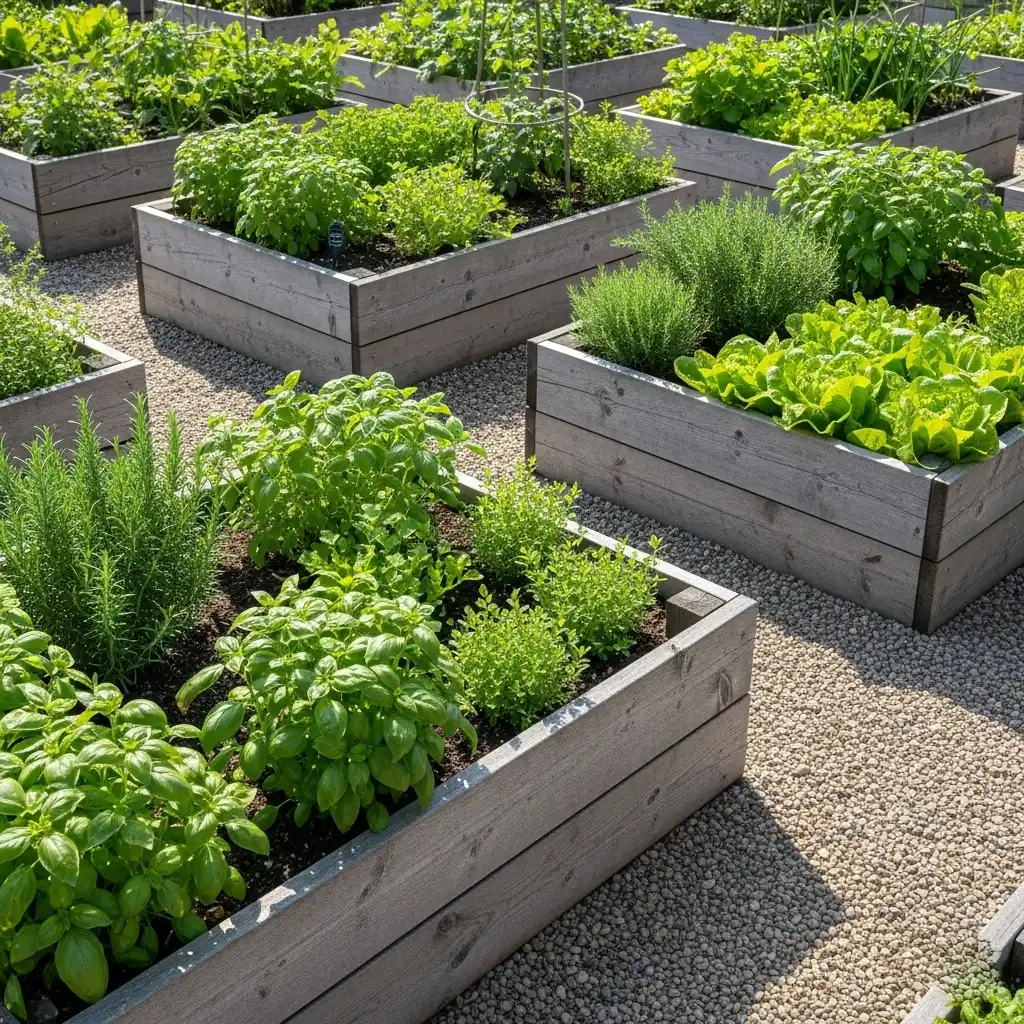 Raised Beds with Herbs and Greens