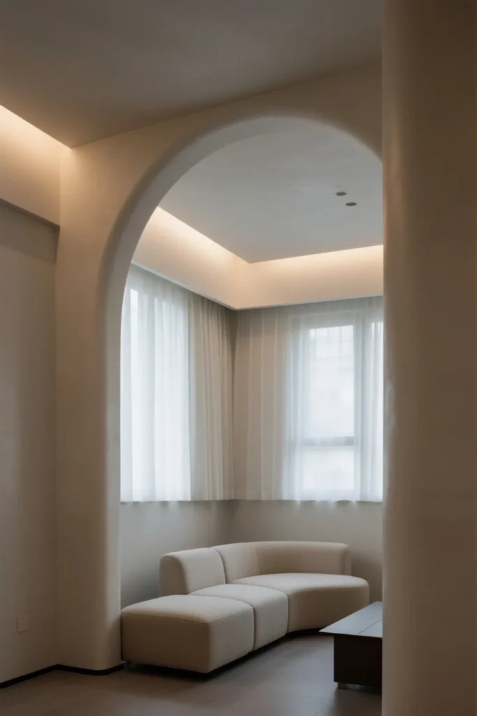 Curved recessed ceiling with soft lighting