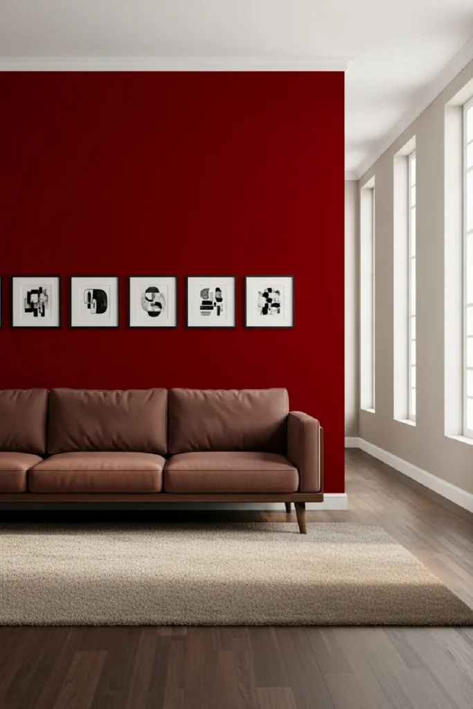 Bold living room with red accent