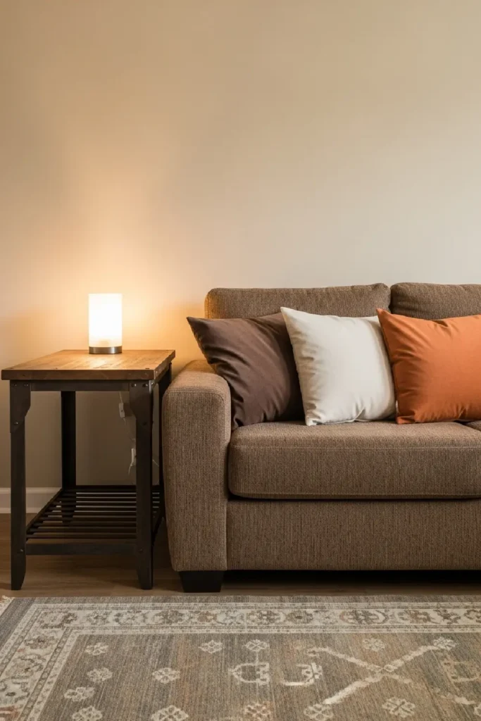 Cozy living room with rust table