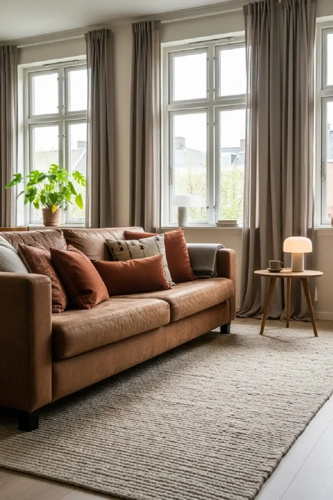 Calm living room with earthy tones