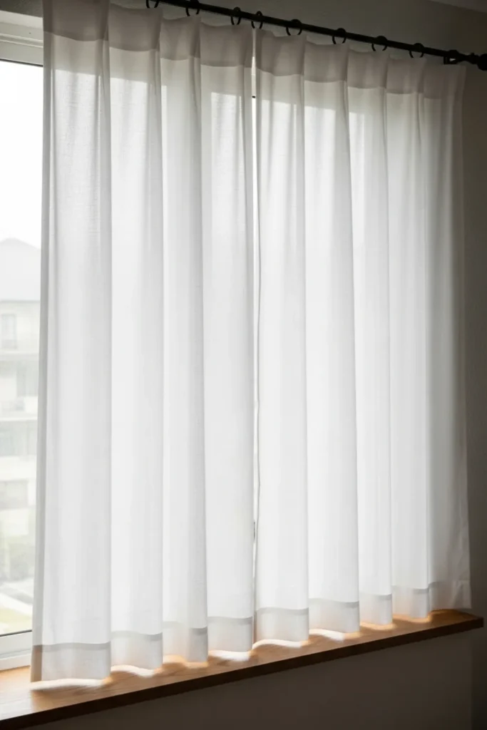 White cotton curtains with gentle breeze