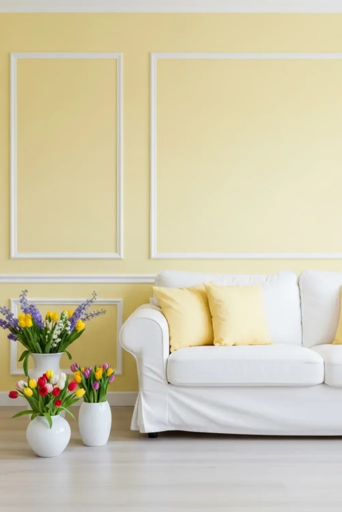 Pale yellow and white cheerful living room