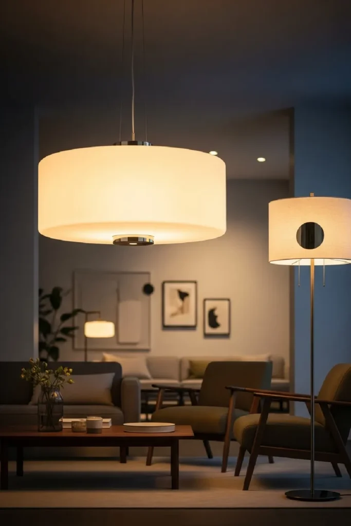 Warm lighting with modern pendant and floor lamp