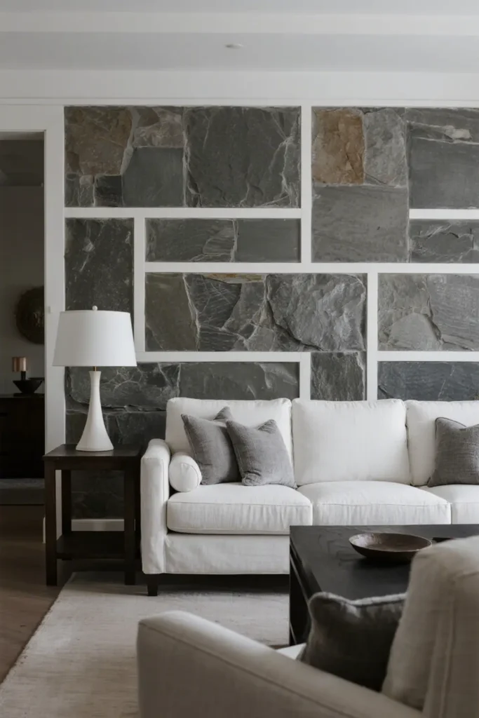 Natural stone gray and white living room