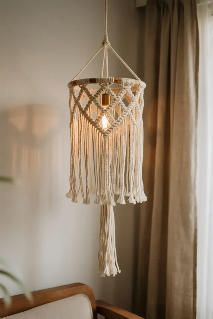Macrame pendant with soft glowing shadows