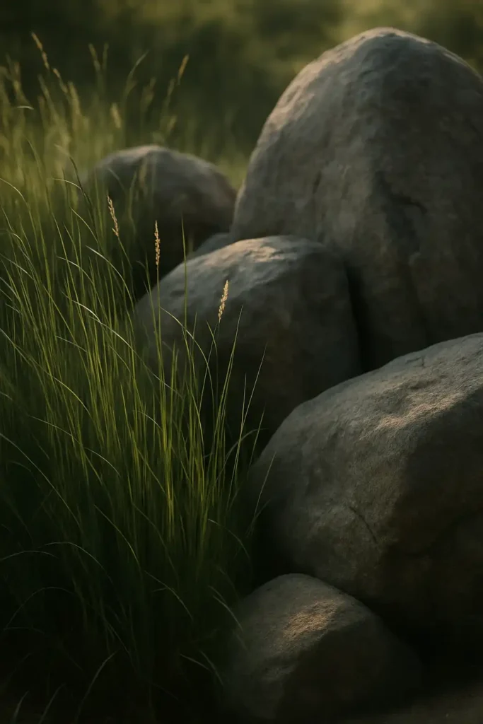 Tall Grasses Beside Large Boulders