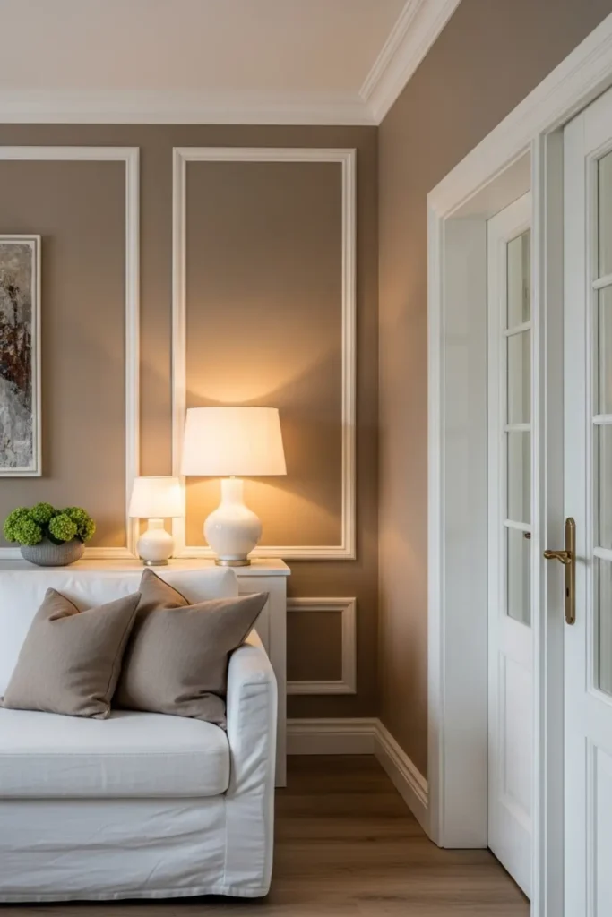 Taupe and white living room with warmth