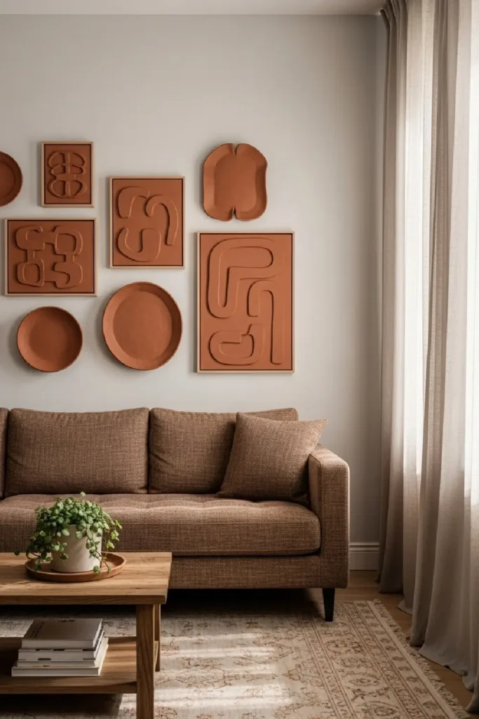 Warm living room with terracotta art