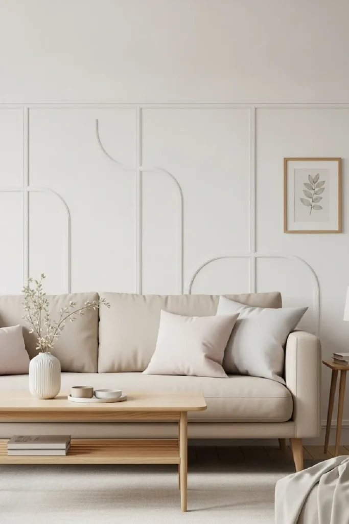 Beige couch with panel molding backdrop