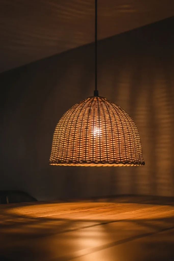 Woven pendant with soft warm glow