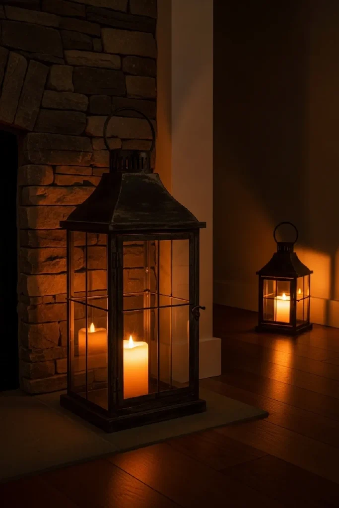 Rustic lanterns with gentle warm glow