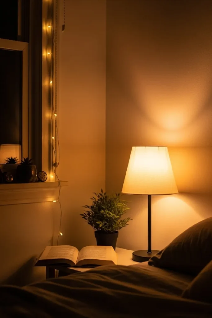 Warm bedside lamp with soft glow
