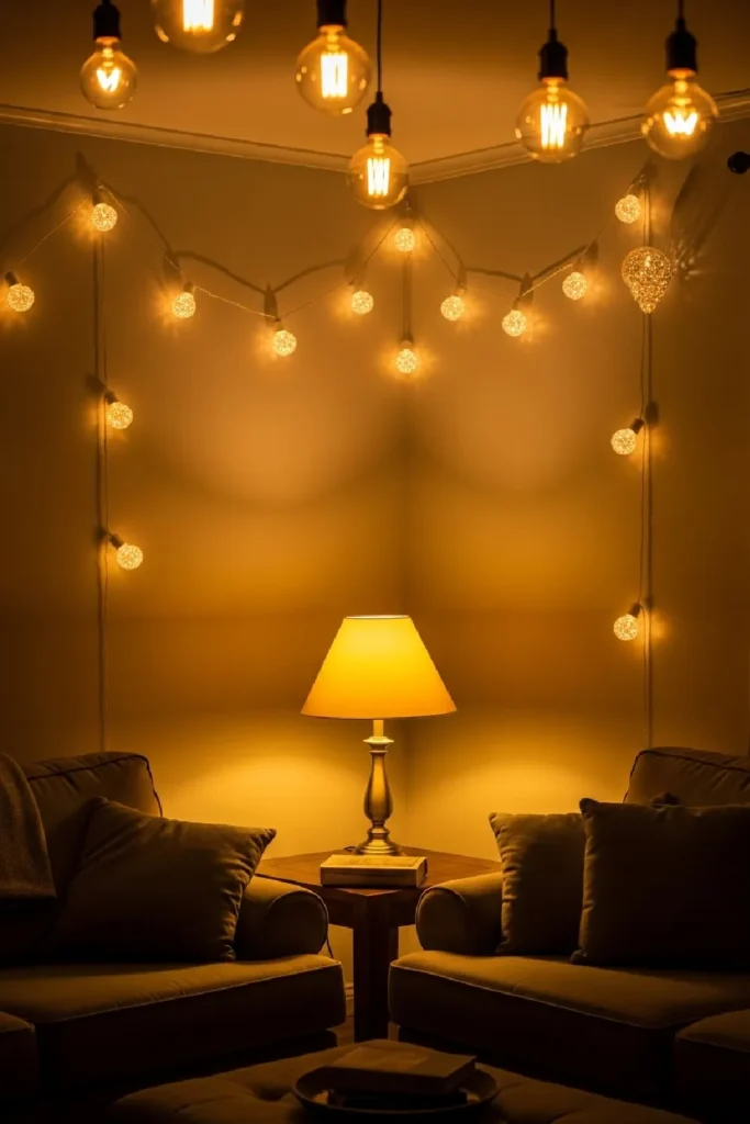 Soft golden lighting for cozy mood