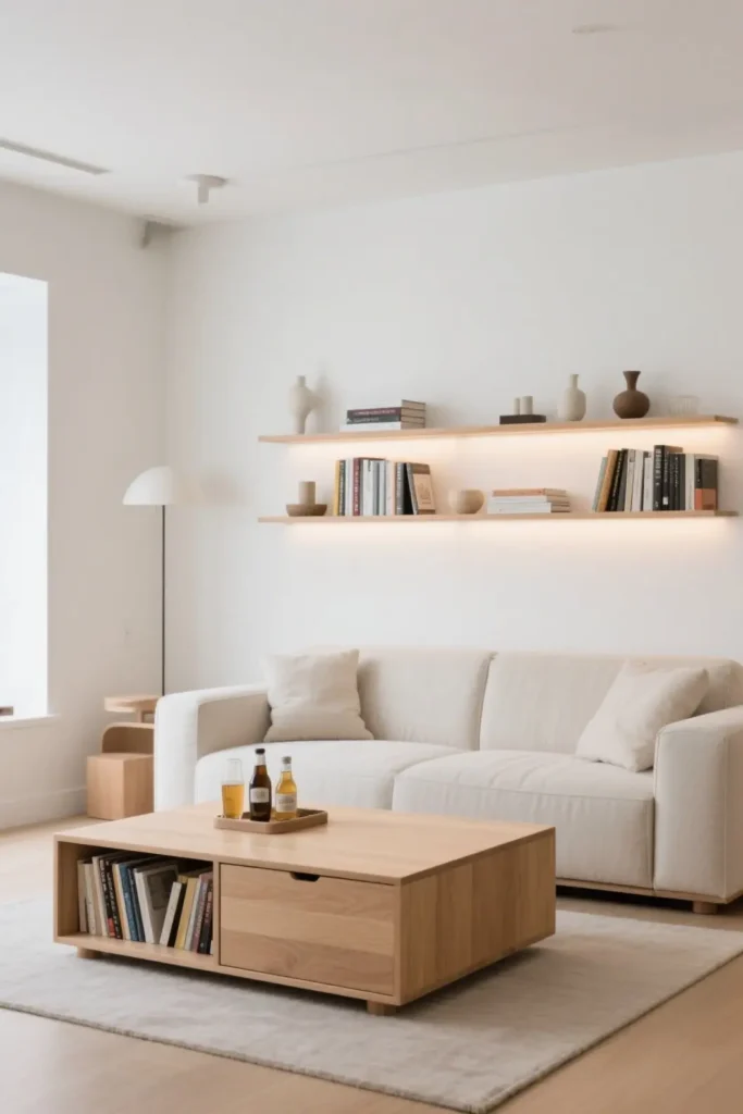 Versatile Storage Solutions for Transitional Apartment Living Room Decor